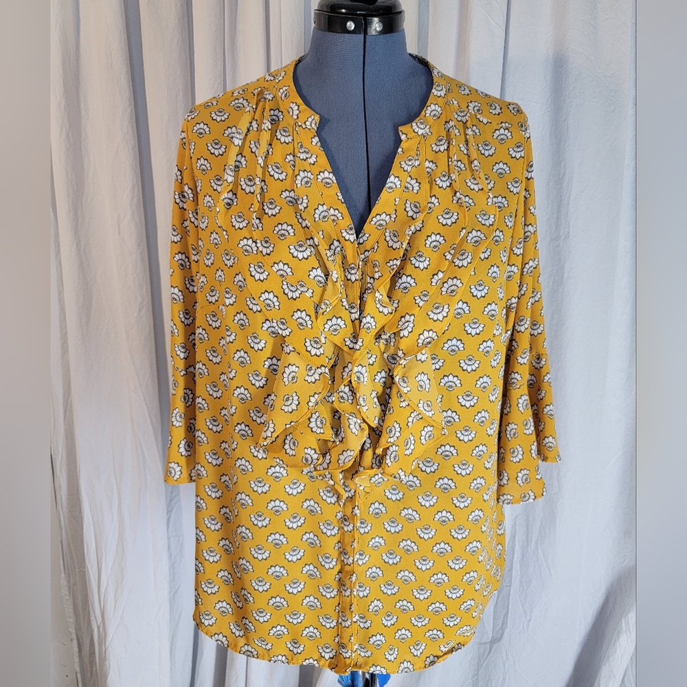 Charter Club Floral Yellow Women's Button-front Top